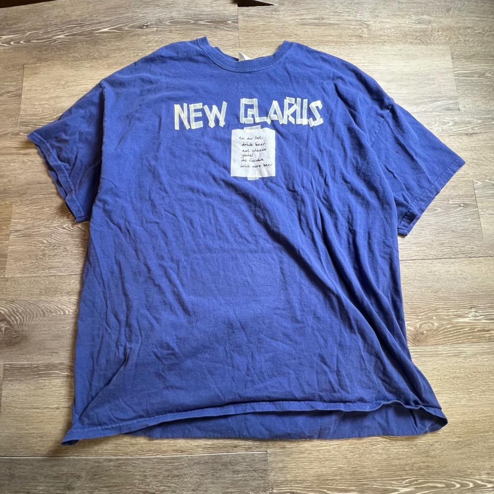 Gildan T-Shirt Mens 2XL Blue New Glarus Beer Cheese Graphic Tee AU71